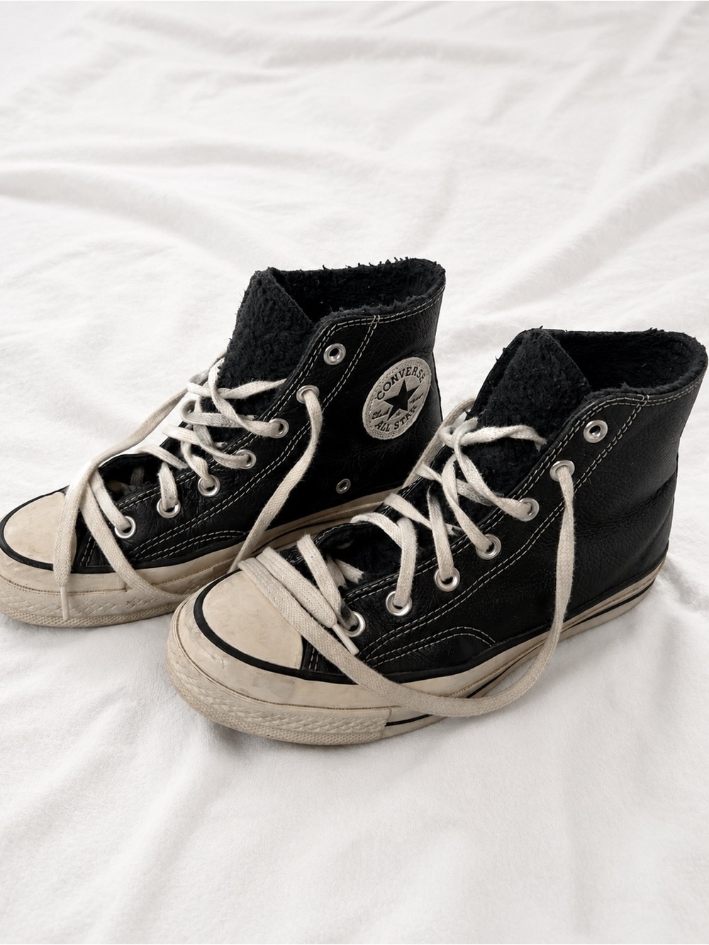 Converse Black Leather High-Top Sneakers with White Accents